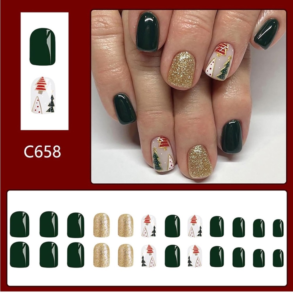 Holiday Christmas Short Square Glossy Press on Nails NWT - Picture 3 of 4